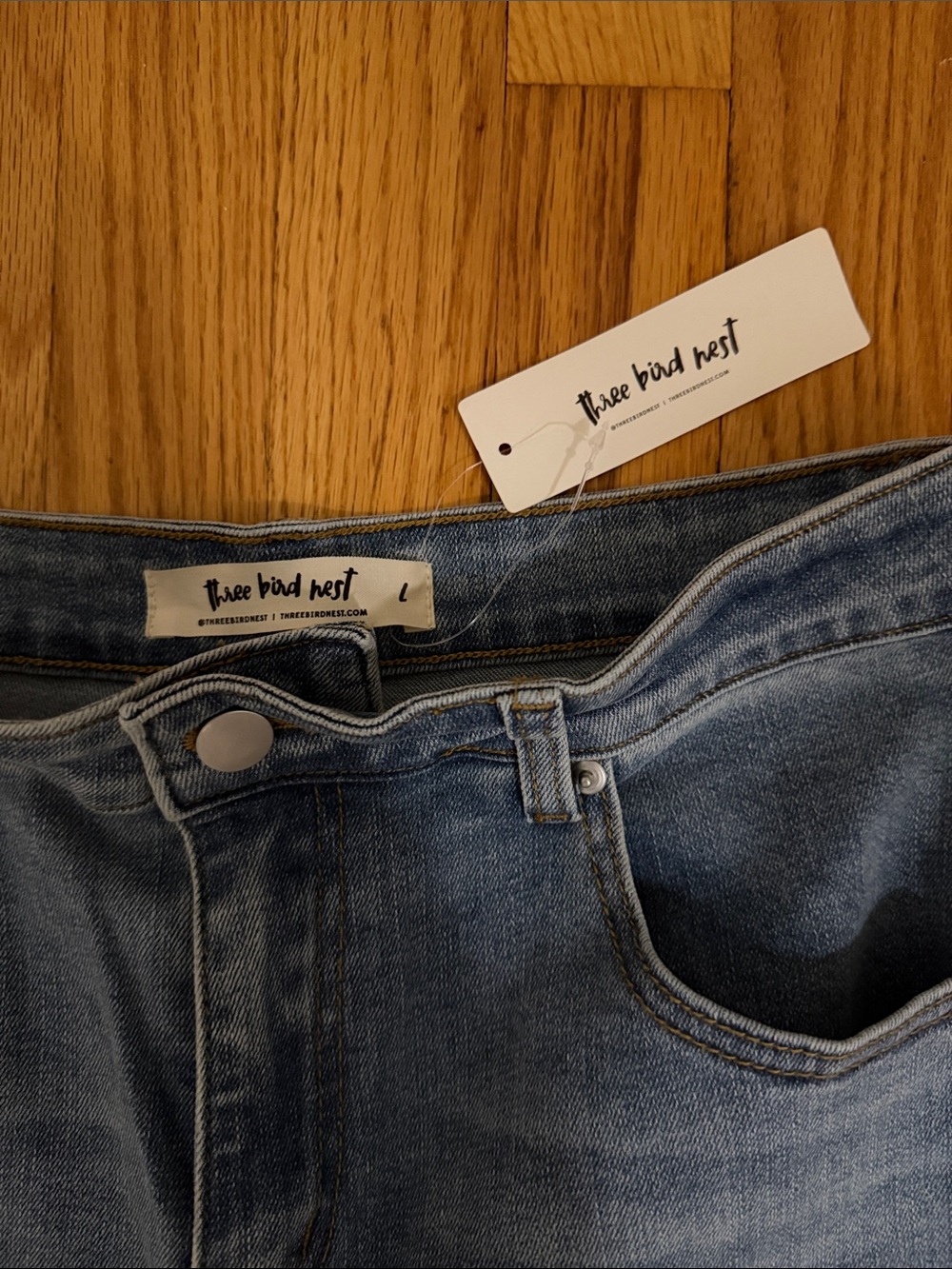 Three Bird Nest Light Blue Distressed Flare Jeans - Picture 5 of 5